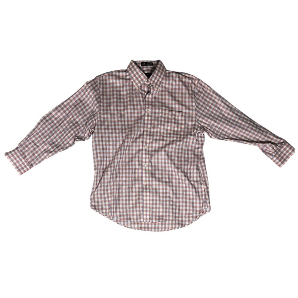 Nordstrom Men’s 100% Cotton Red White & Blue Checkered Smartcare Shirt Sz 16/32